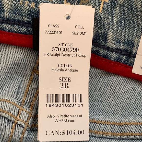 NWT White House Black Market Sculpt Straight Crop High Rise Blue Ankle Jeans 2 - Picture 9 of 10